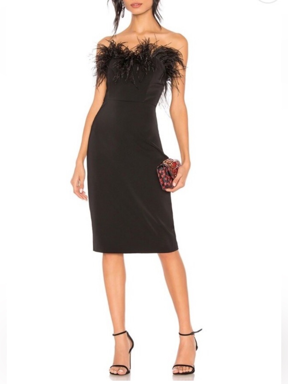 NWT LPA x REVOLVE Black Strapless Feather-Trim Midi Dress Small